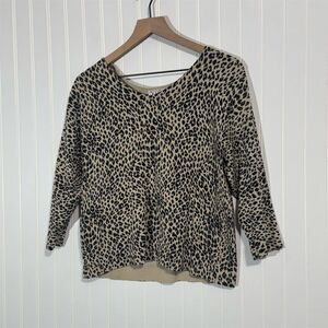 Vintage‎ Leopard Print Silk Blend Knit Top Anna Gray L 90s Animal Print Mob Wife